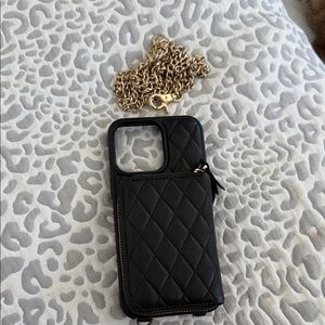 Quilted Black Phone Case with Gold Chain